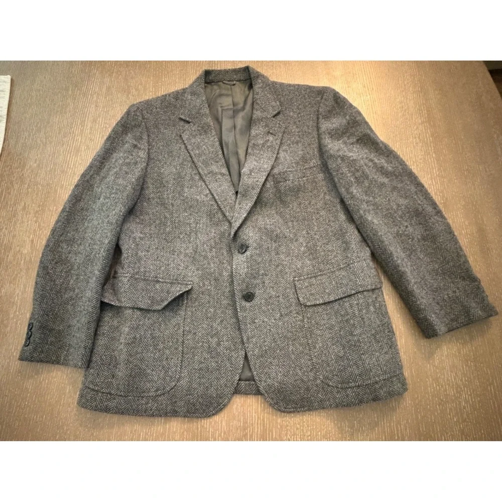 Vintage Harbour Town Harris Tweed Men's Blazer Gray Herringbone Wool Size 40R
